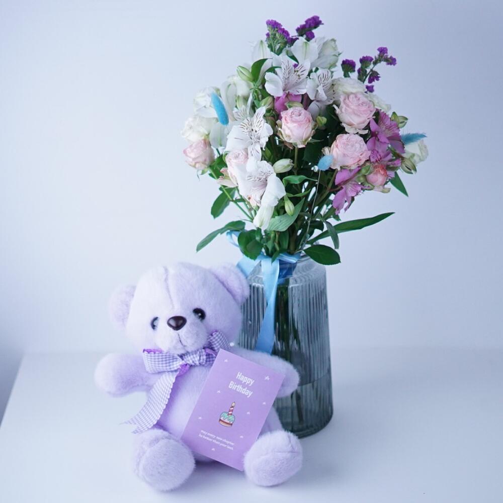 Мишка + Цветы + ваза